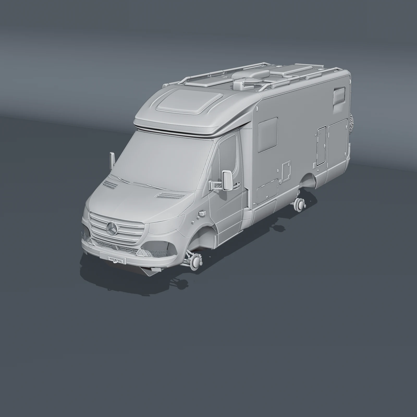 HYMER MLT 580 SANSIBAR DESERT Edition: a studio build study leading to a hangar scene with Porsche Dakar