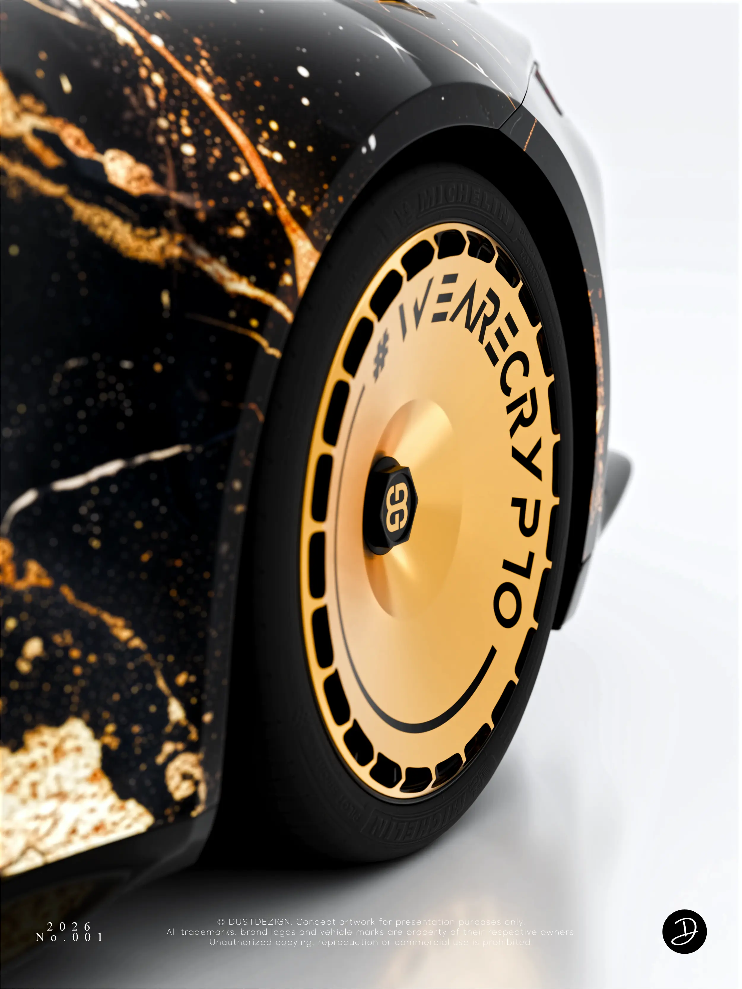 Gold Porsche wheel and livery surface detail