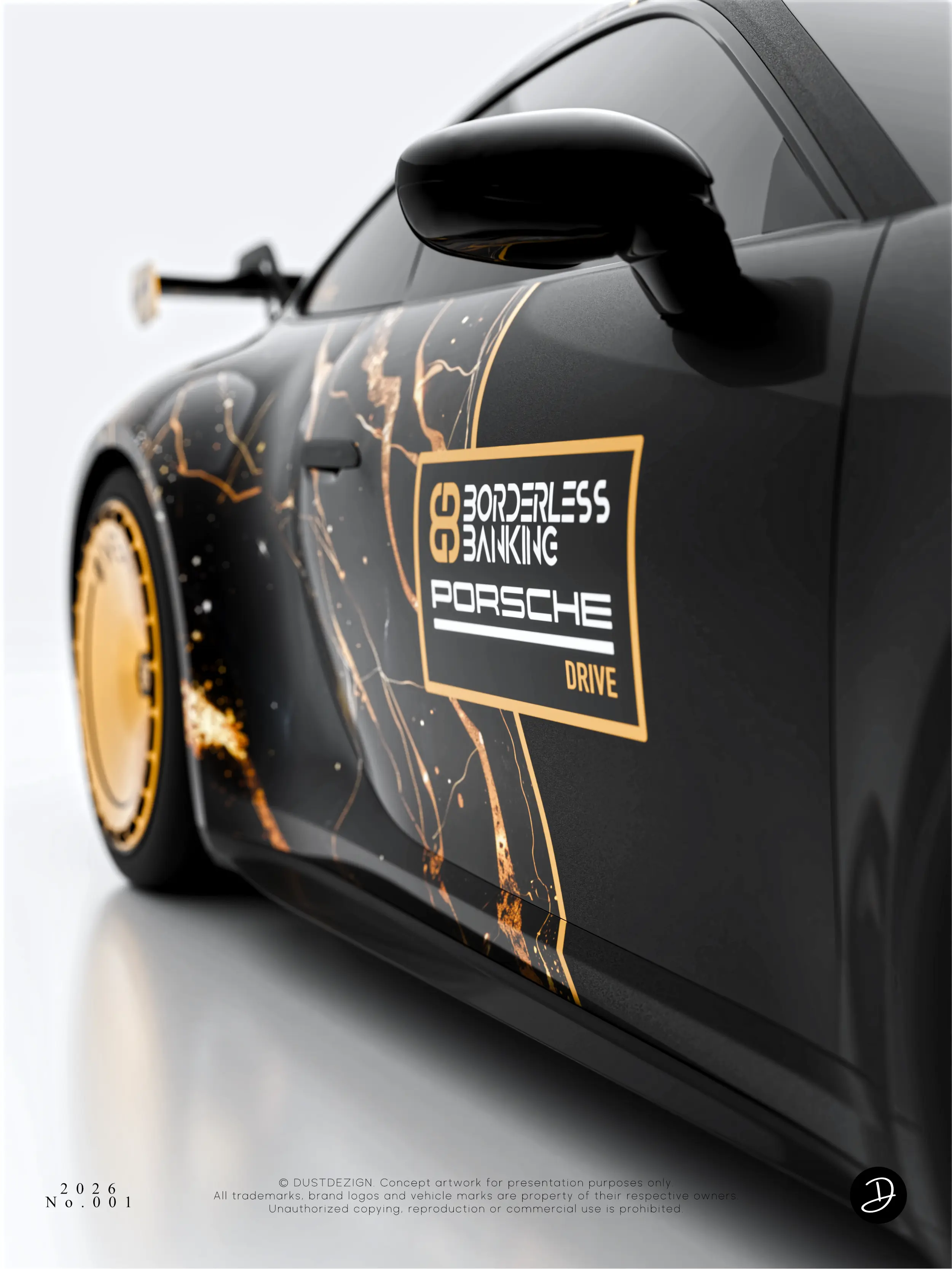 Borderless Banking branding on the Porsche door