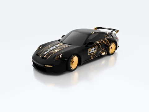 Borderless Banking Porsche in the black-and-gold studio finish